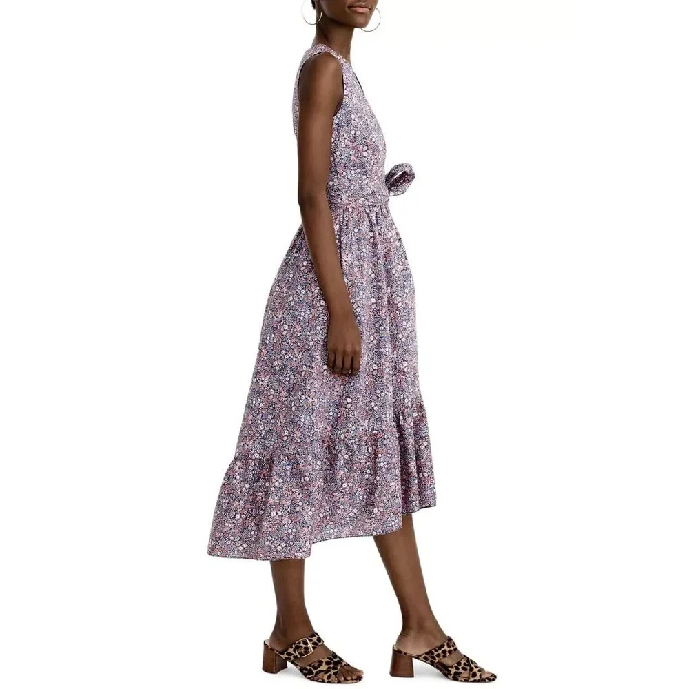 NWT J.Crew Liberty Kayoko in Deep Blue Floral Sleeveless Faux Wrap Dress 4